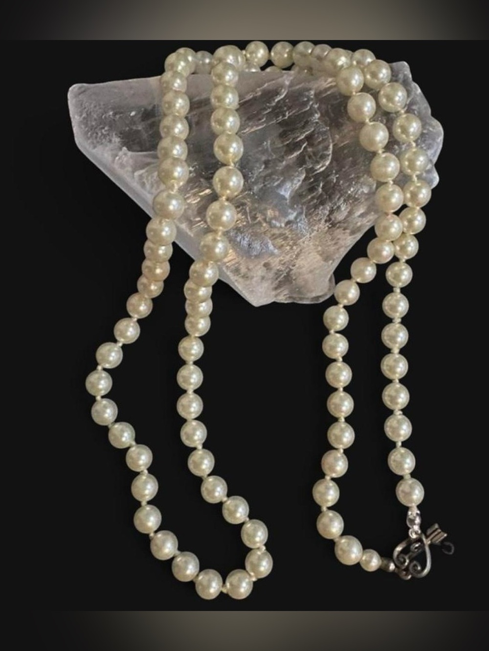 Vintage Faux Pearl Long Necklace 33” 8mm